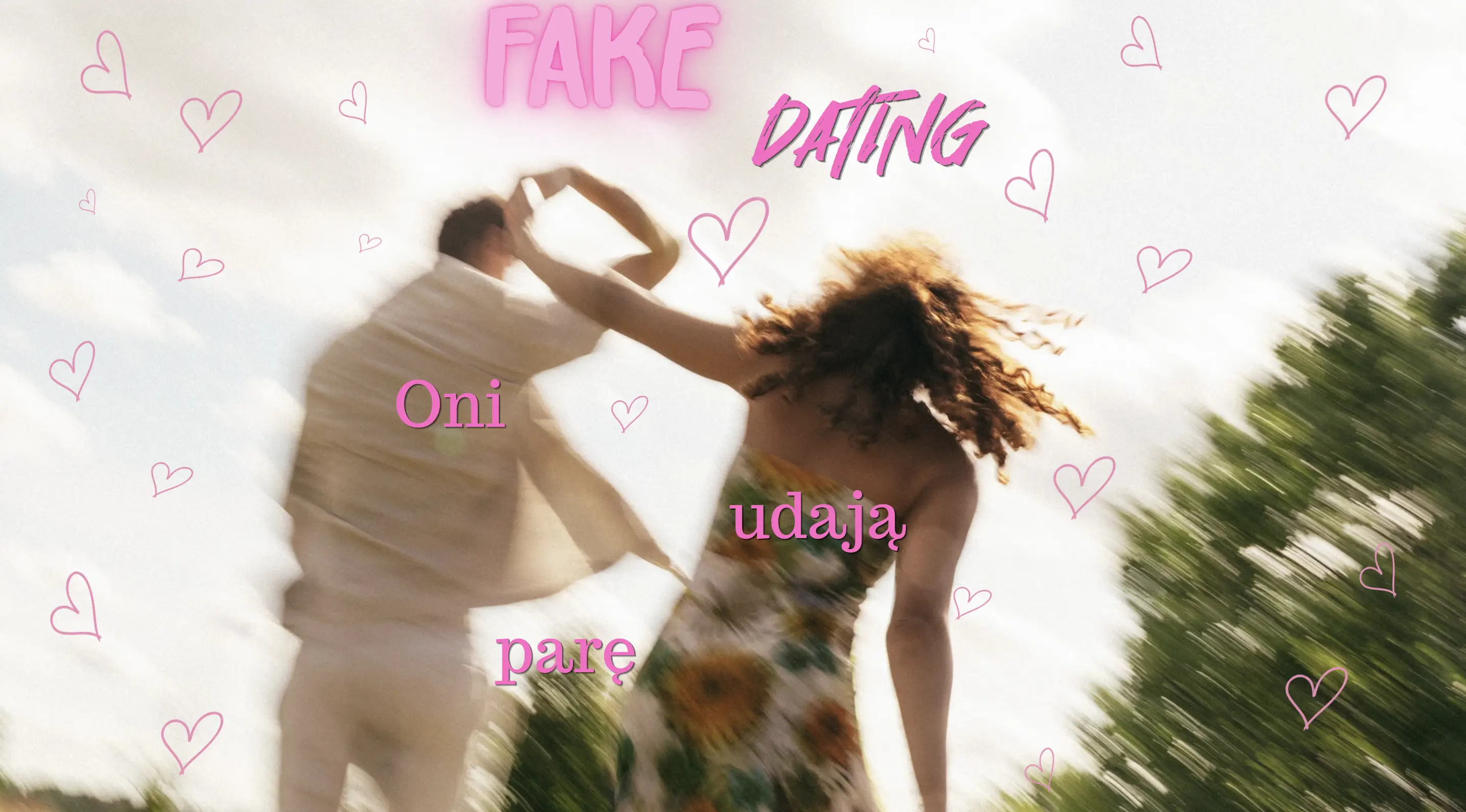 Elegancka, nocna scena z dwoma miejscami przy stoliku i ciemnoczerwoną wstążką symbolizująca relację na pokaz w motywie fake dating